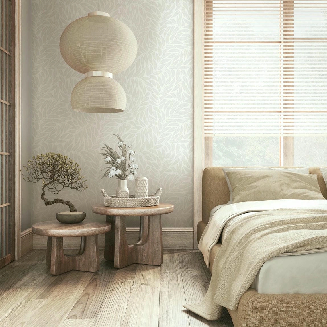 Vinyl dekor tapéta hidegszürke levél mintával