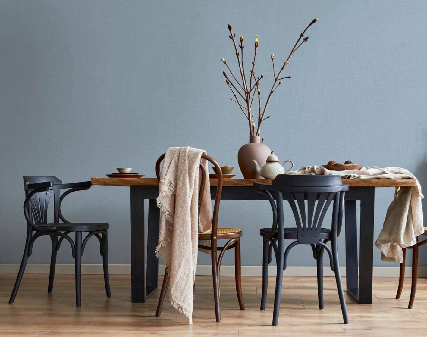 Vinyl dekor tapéta indigókék lenszövet hatású mintával