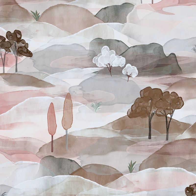 Vinyl dekor tapéta kék és rózsaszín akvarell tájkép mintával