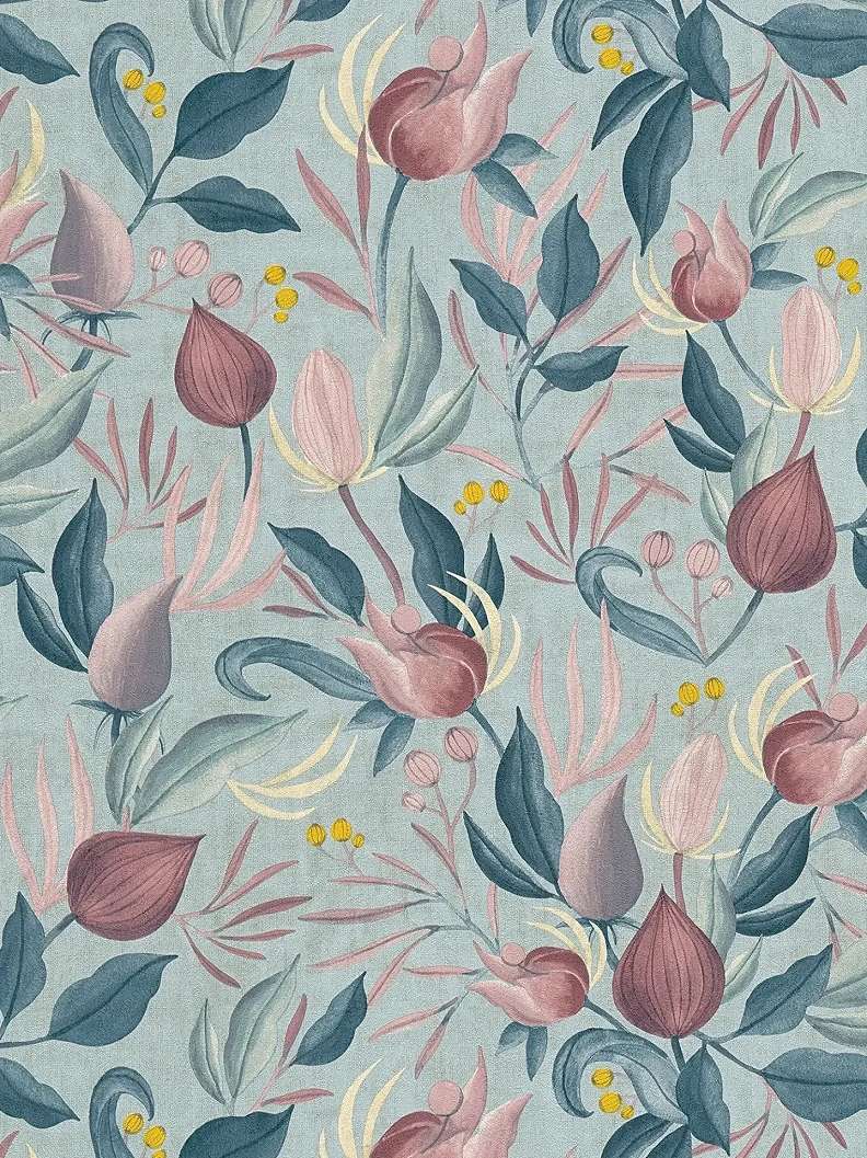 Vinyl dekor tapéta kék és rózsaszín színű virág mintával