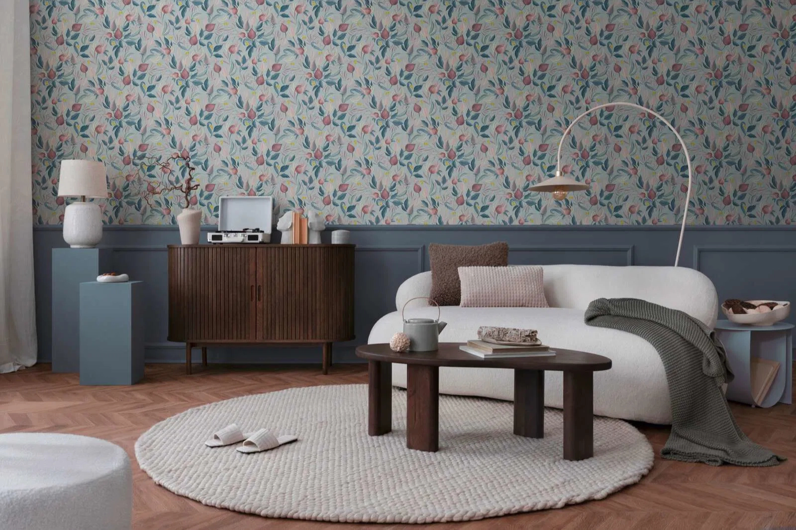 Vinyl dekor tapéta kék és rózsaszín színű virág mintával