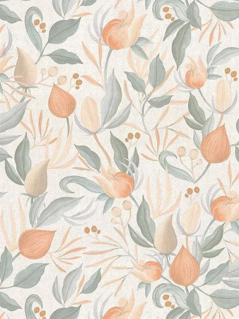 Vinyl dekor tapéta krém és narancssárga színű virág mintával