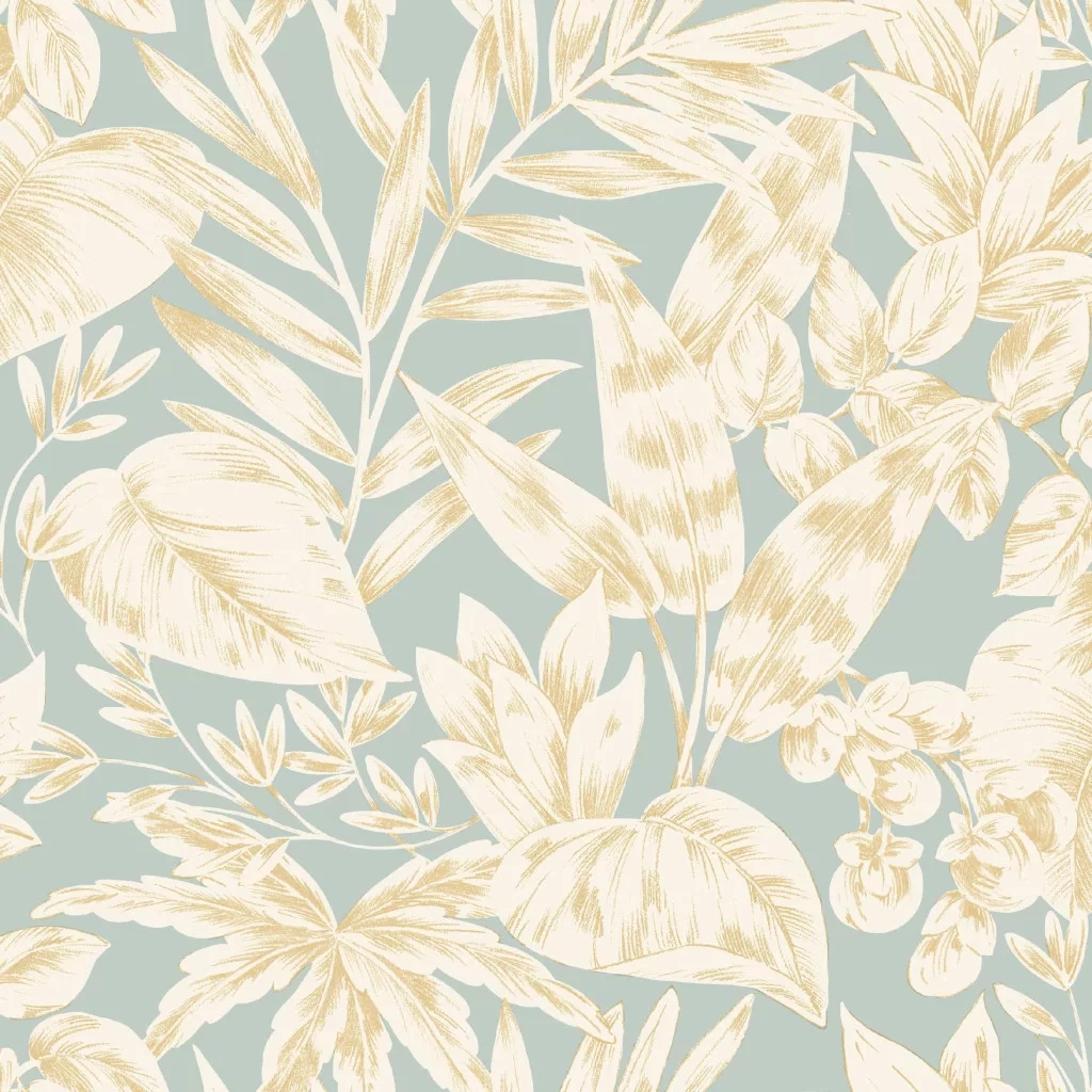 Vinyl dekor tapéta levél mintával beige és kék színnel