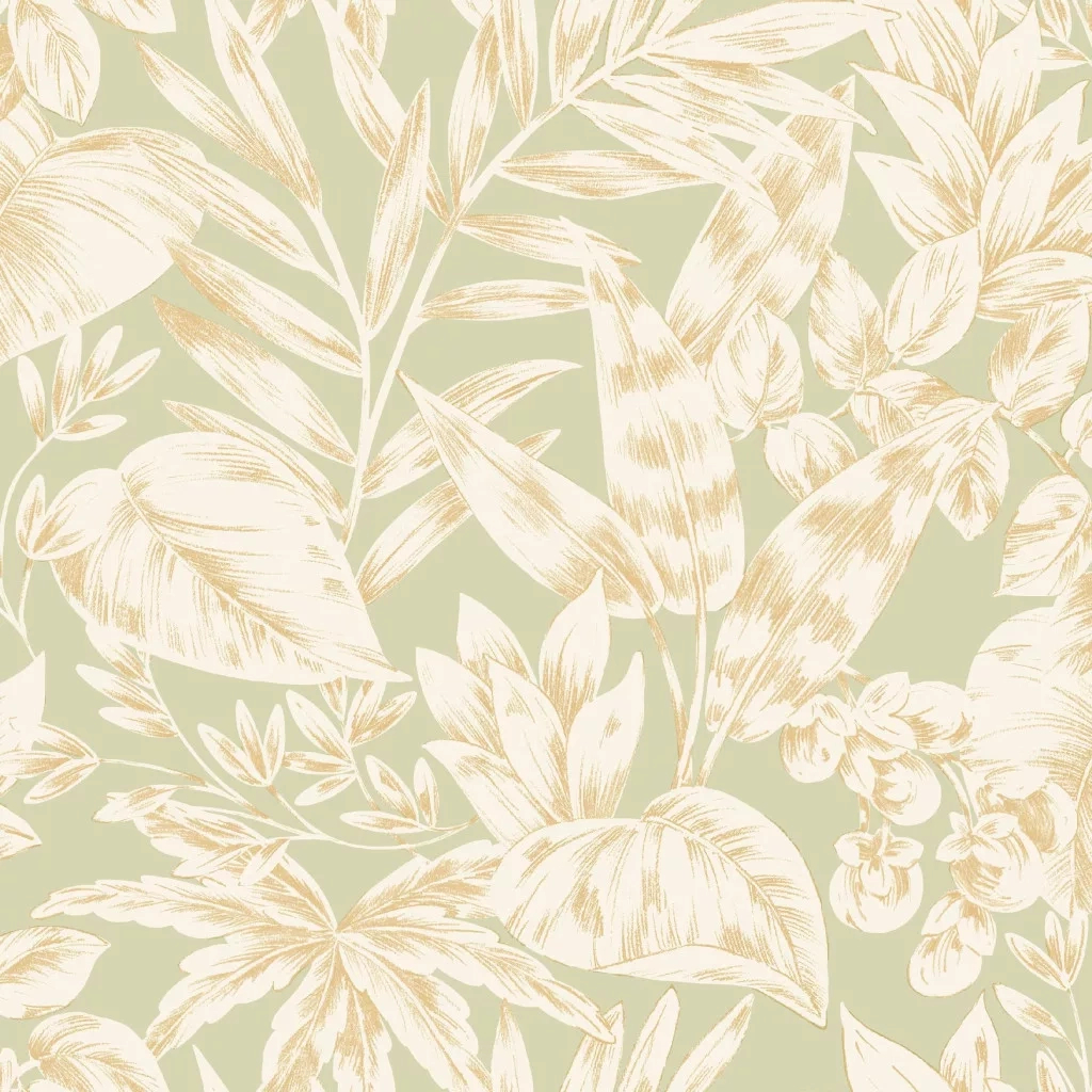 Vinyl dekor tapéta levél mintával beige és zöld színnel