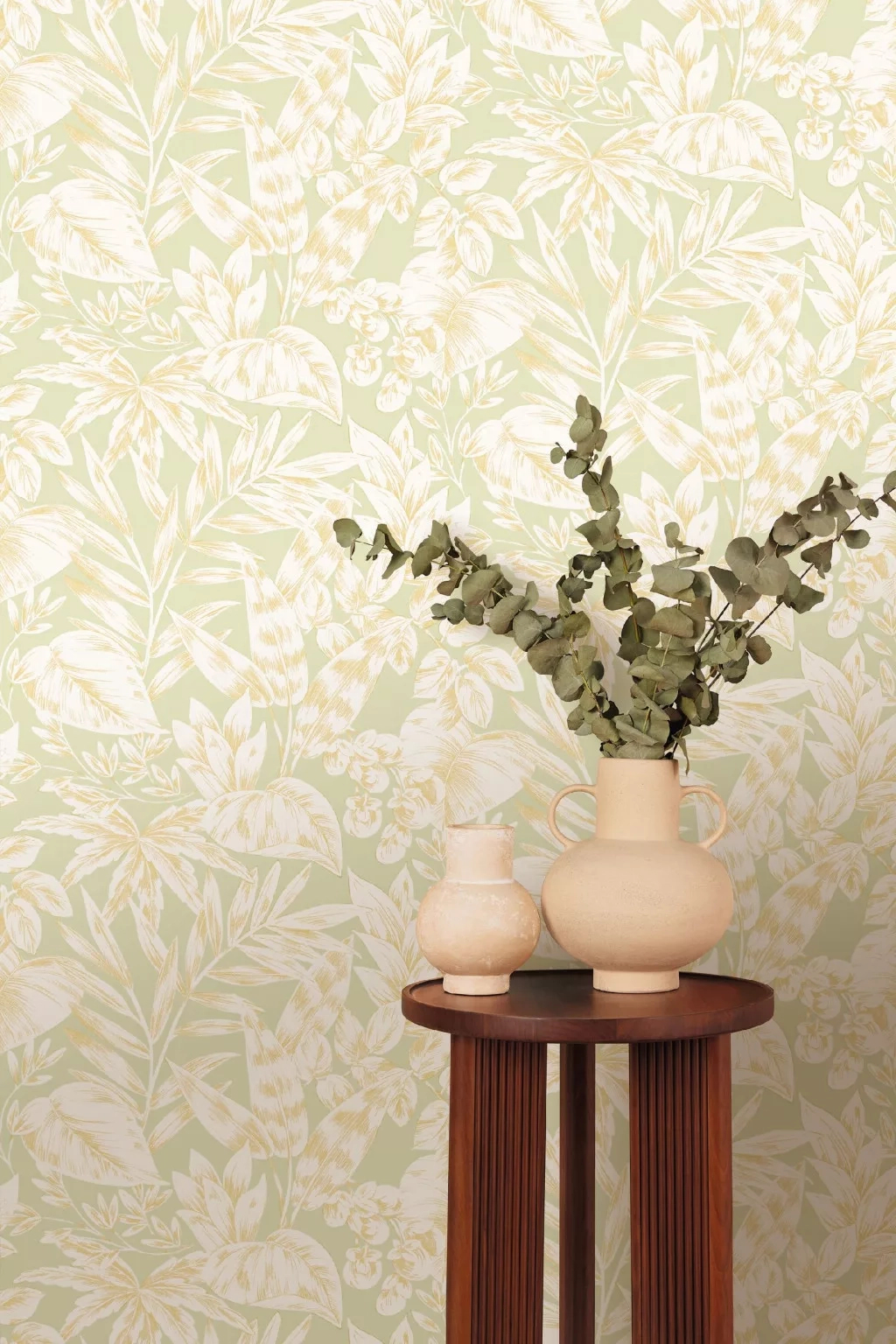 Vinyl dekor tapéta levél mintával beige és zöld színnel