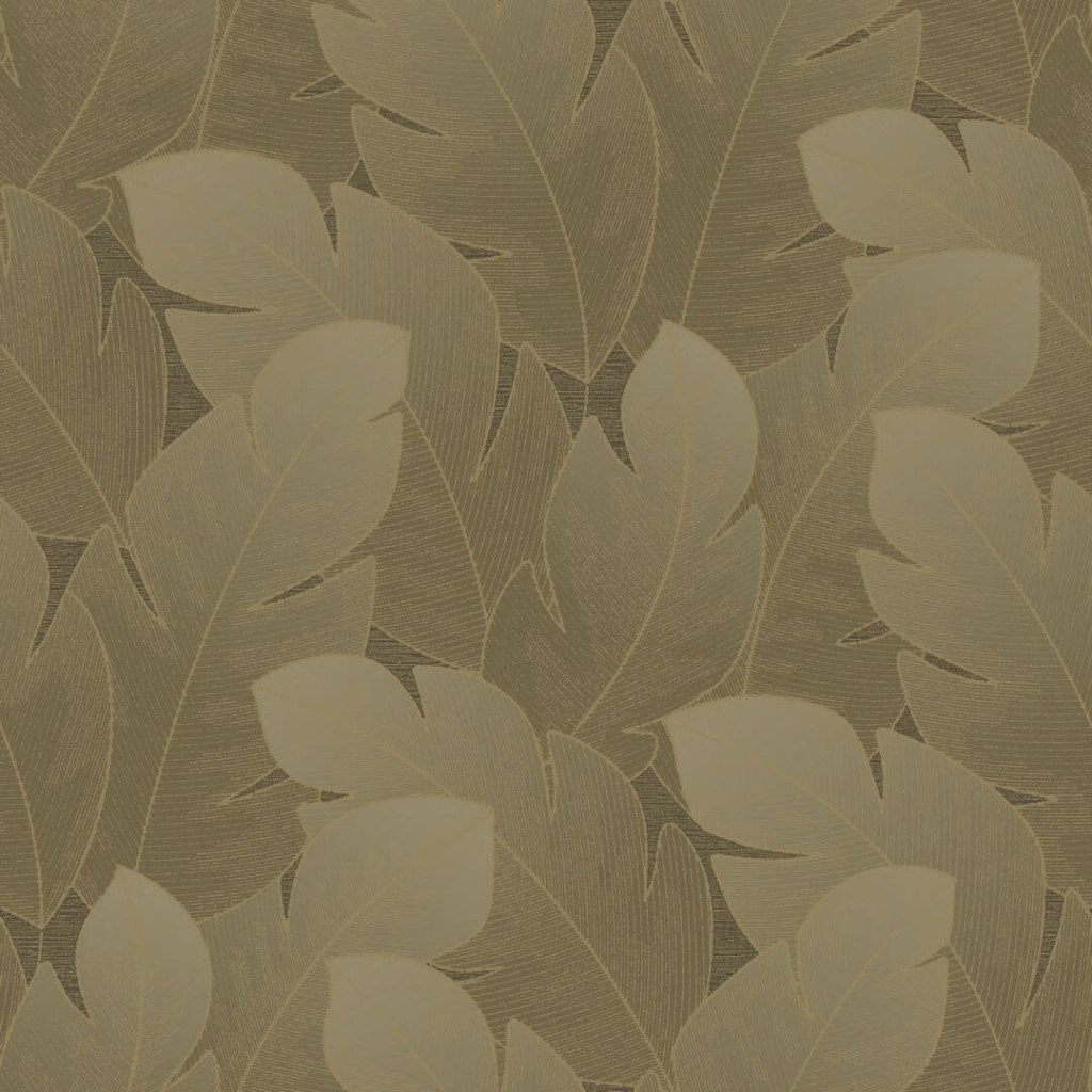 Vinyl dekor tapéta levél mintával dohánybarna és arany színben