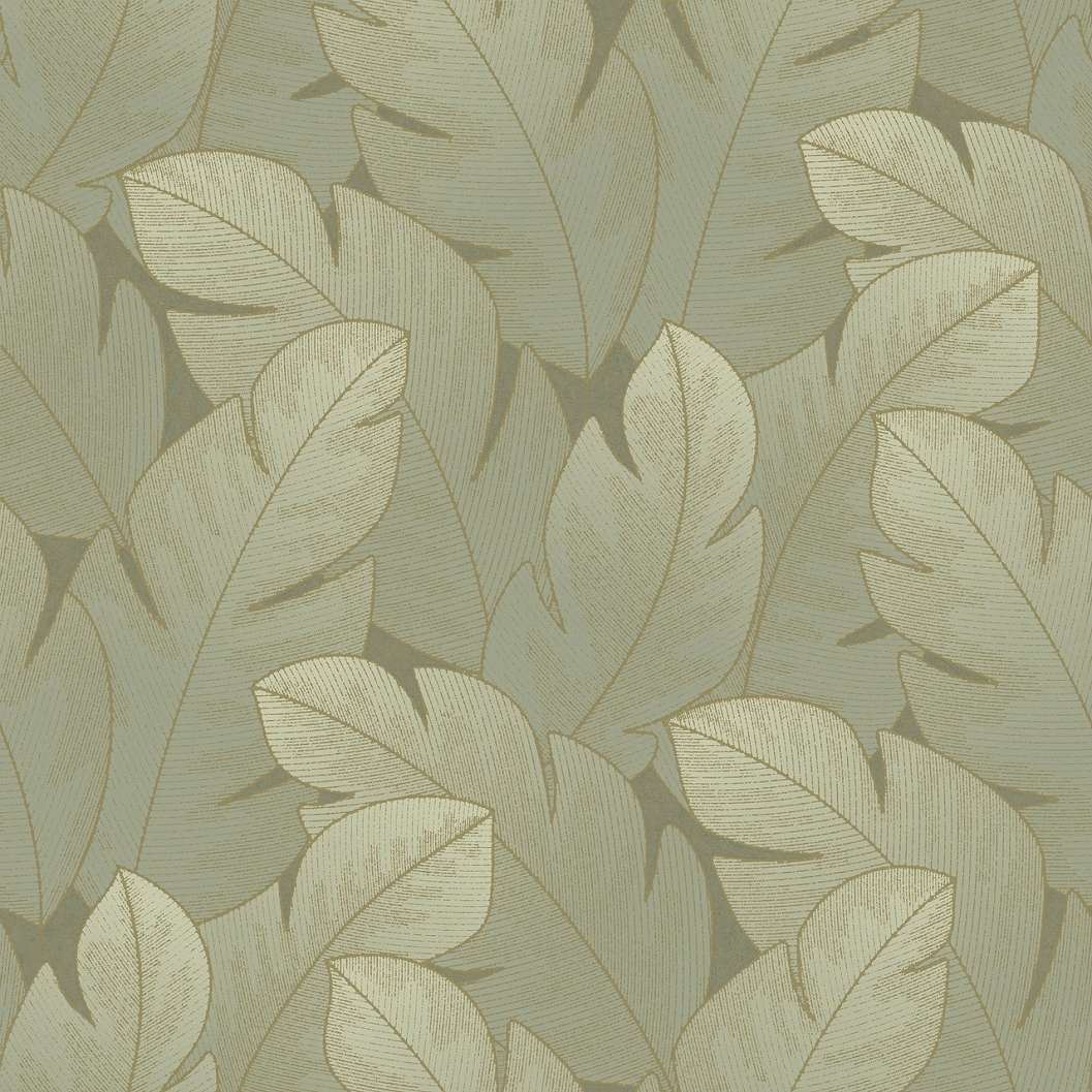 Vinyl dekor tapéta levél mintával eukaliptuszzöld és arany színben