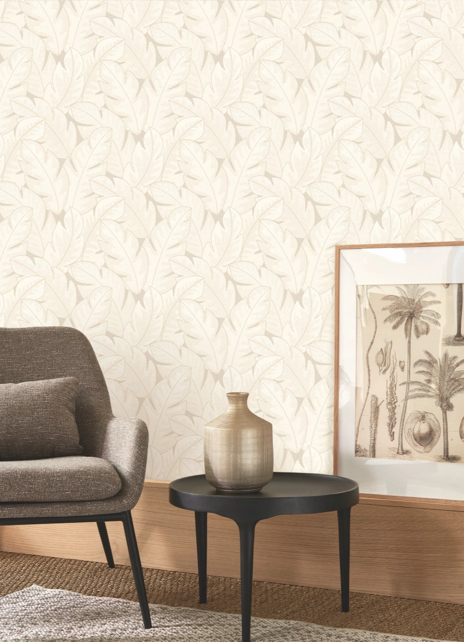 Vinyl dekor tapéta levél mintával krém színben