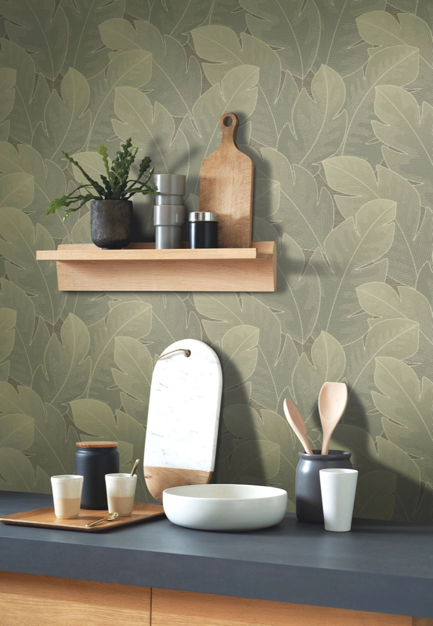 Vinyl dekor tapéta levél mintával levélzöld színben