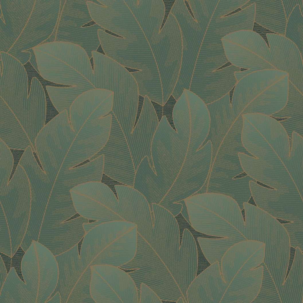 Vinyl dekor tapéta levél mintával smaragdzöld és arany színben