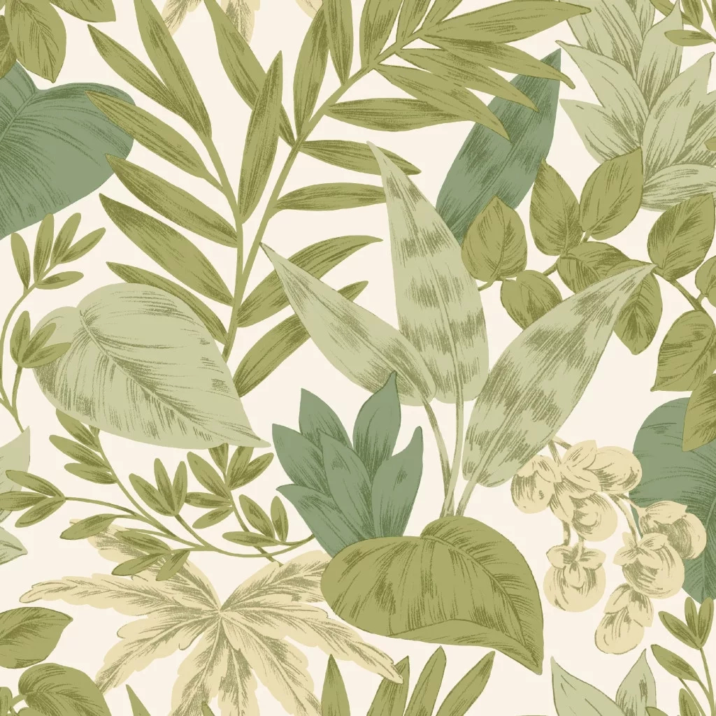 Vinyl dekor tapéta levél mintával zöld és krém színnel
