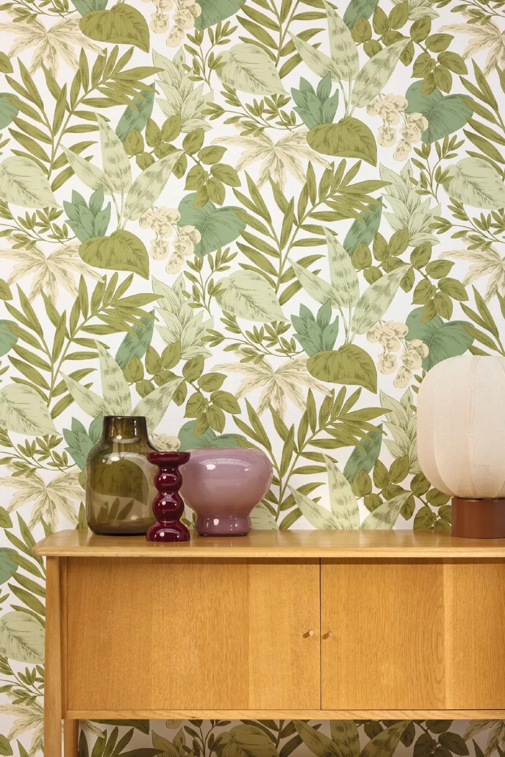 Vinyl dekor tapéta levél mintával zöld és krém színnel