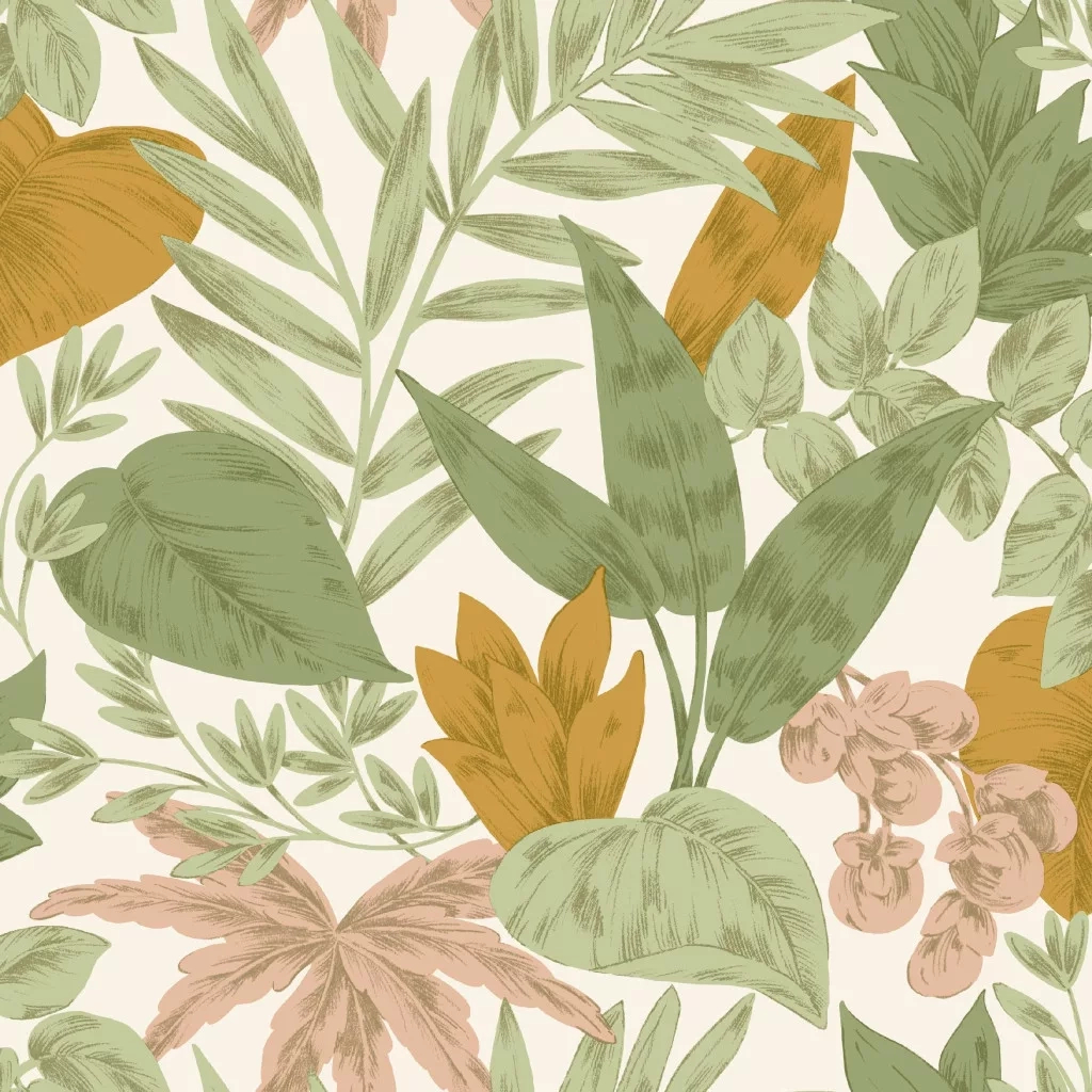 Vinyl dekor tapéta levél mintával zöld és mustársárga színnel