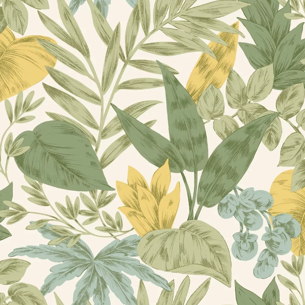 Vinyl dekor tapéta levél mintával zöld és sárga színnel