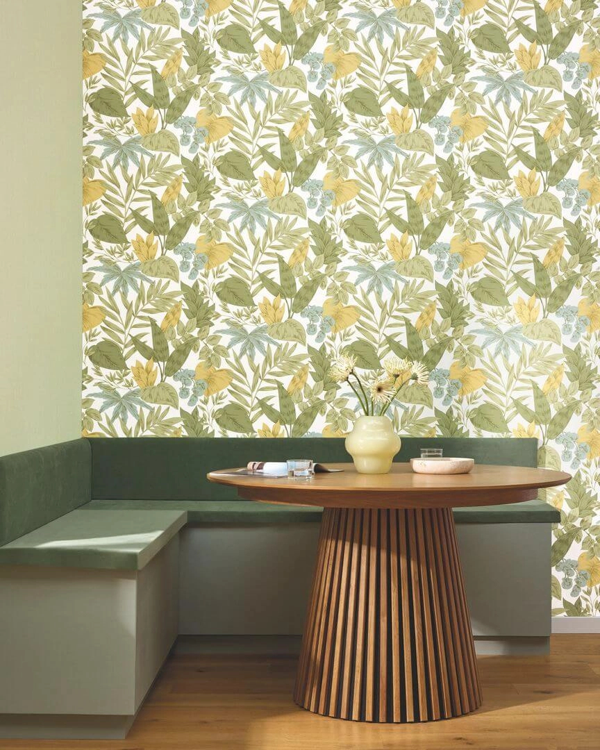 Vinyl dekor tapéta levél mintával zöld és sárga színnel