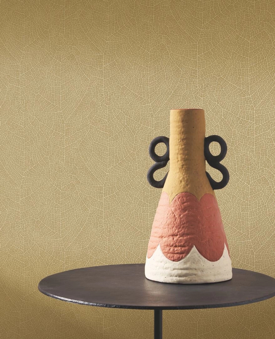 Vinyl dekor tapéta levélerezet mintával curry színben