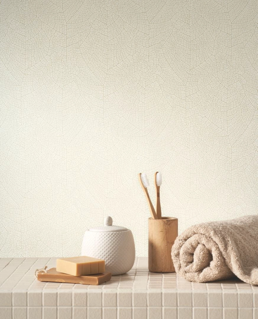 Vinyl dekor tapéta levélerezet mintával krém színben