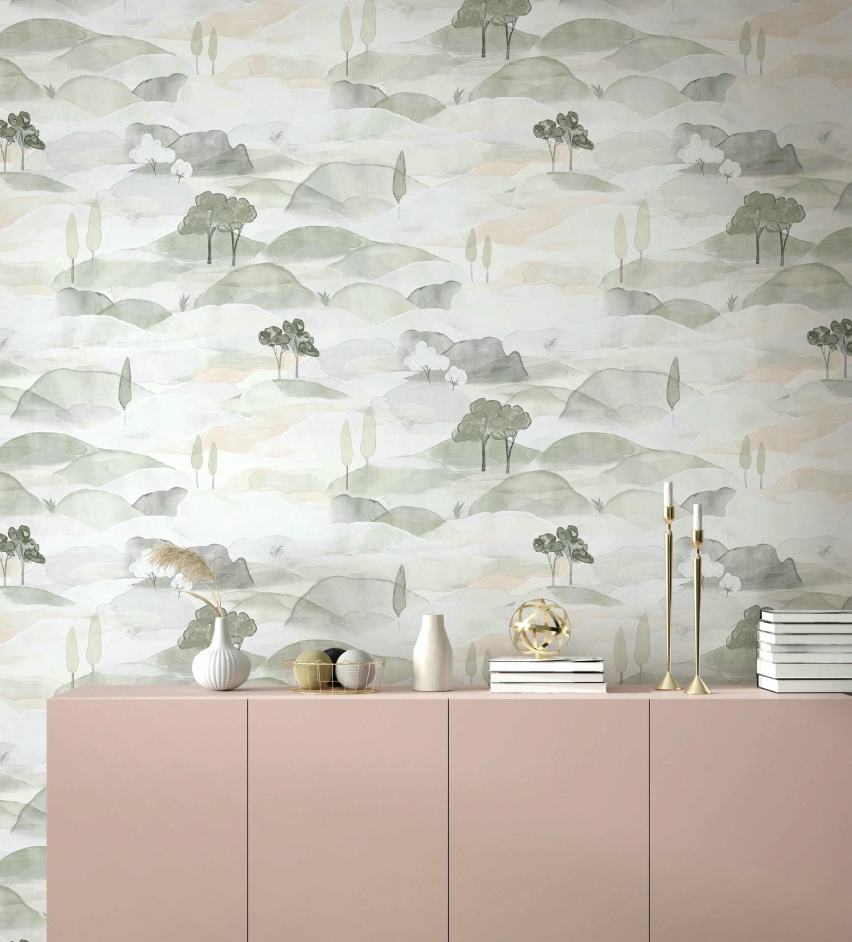 Vinyl dekor tapéta meleg szürke akvarell tájkép mintával