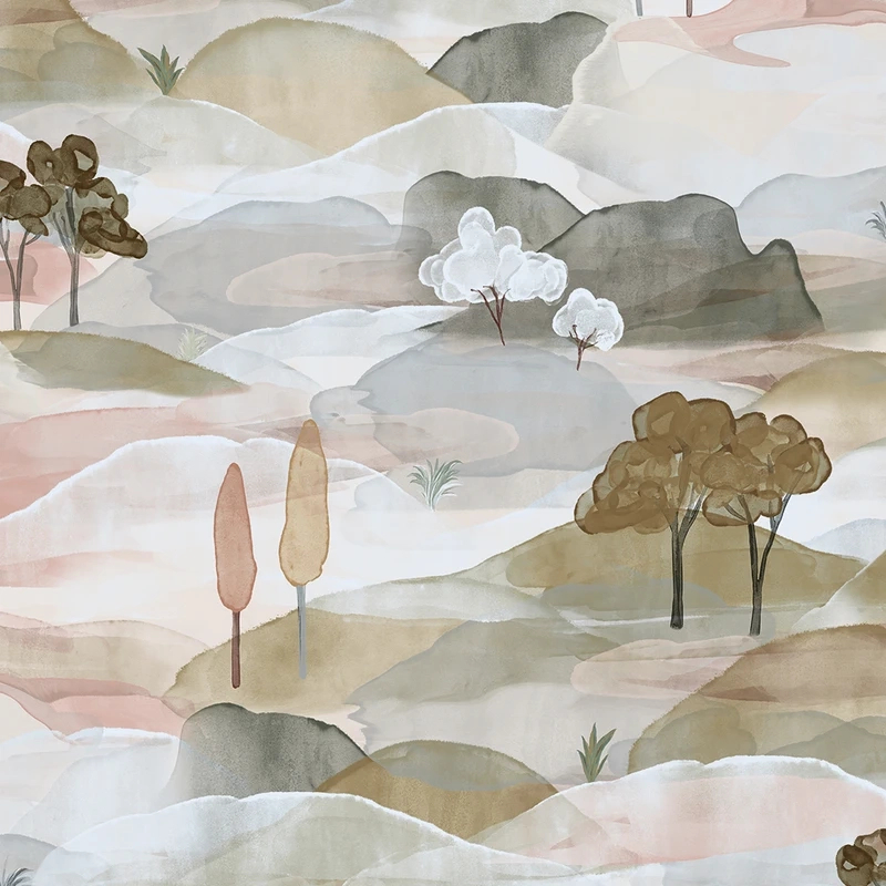 Vinyl dekor tapéta meleg zöldes hatású akvarell tájkép mintával