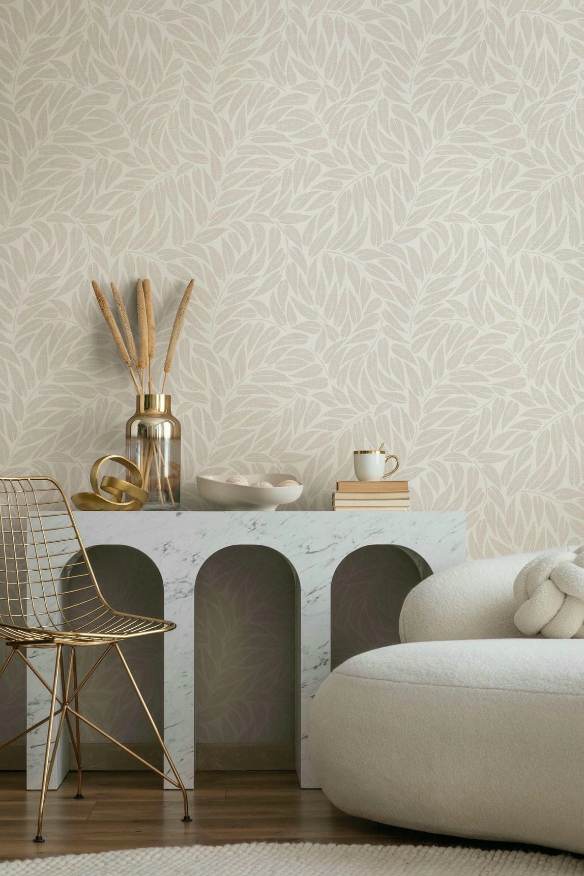 Vinyl dekor tapéta melegszürke levél mintával