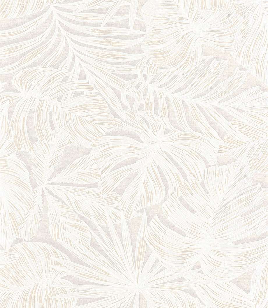 Vinyl dekor tapéta nagy pálmaleveles mintával fehér színben