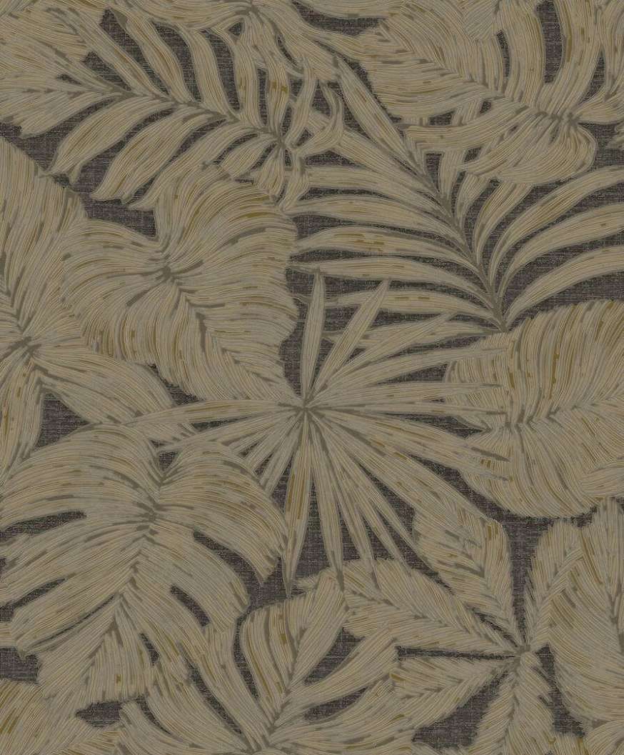 Vinyl dekor tapéta nagy pálmaleveles mintával fekete és barna színben