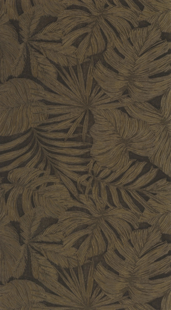 Vinyl dekor tapéta nagy pálmaleveles mintával fekete és barna színben