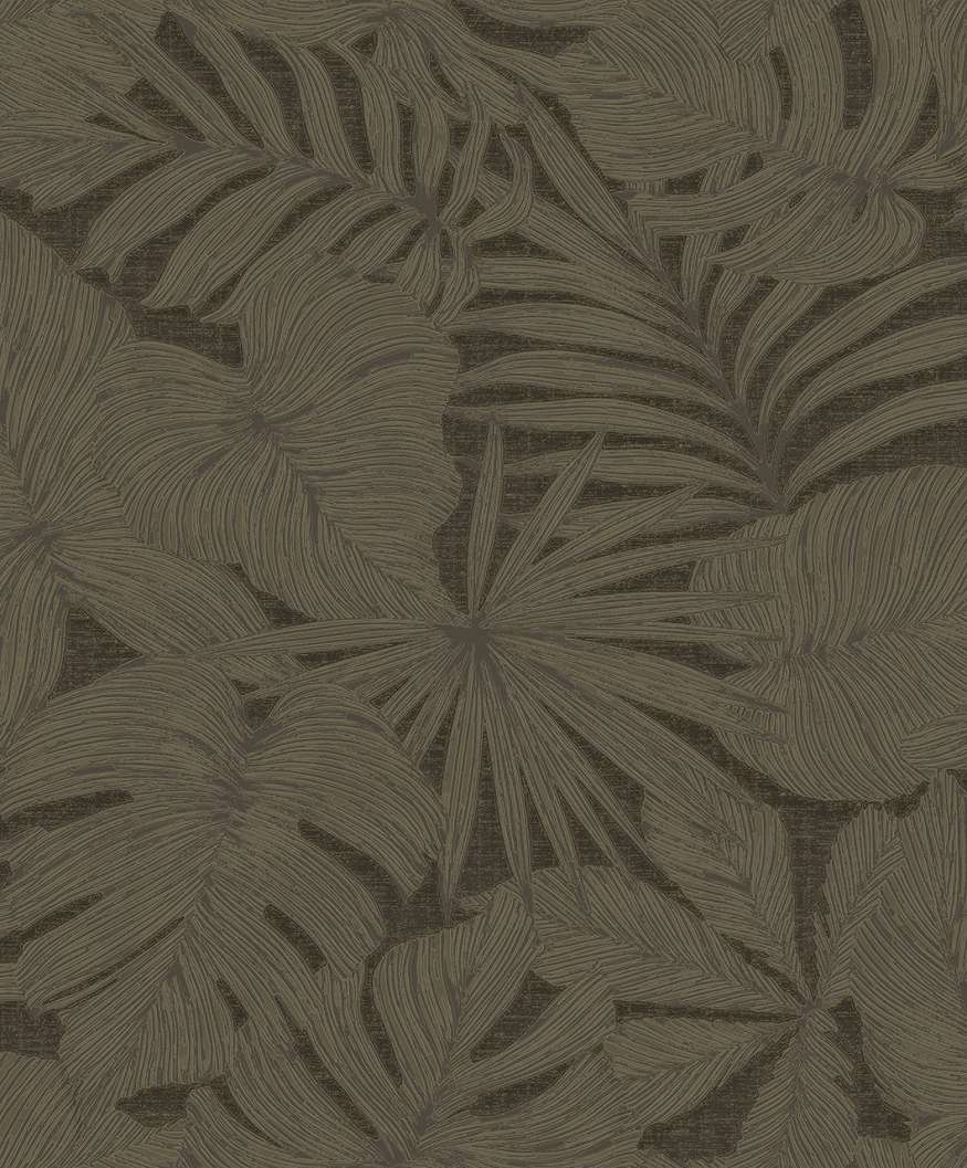 Vinyl dekor tapéta nagy pálmaleveles mintával fekete és sötétbarna színben