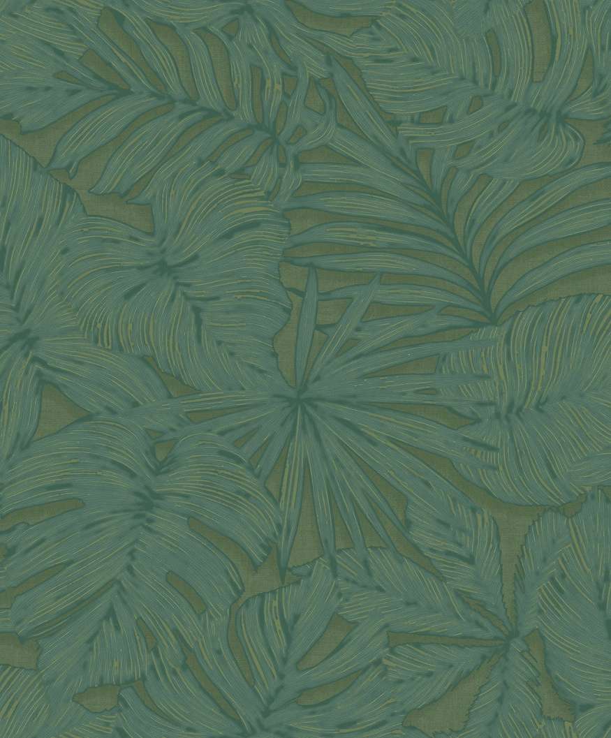 Vinyl dekor tapéta nagy pálmaleveles mintával kékeszöld színben