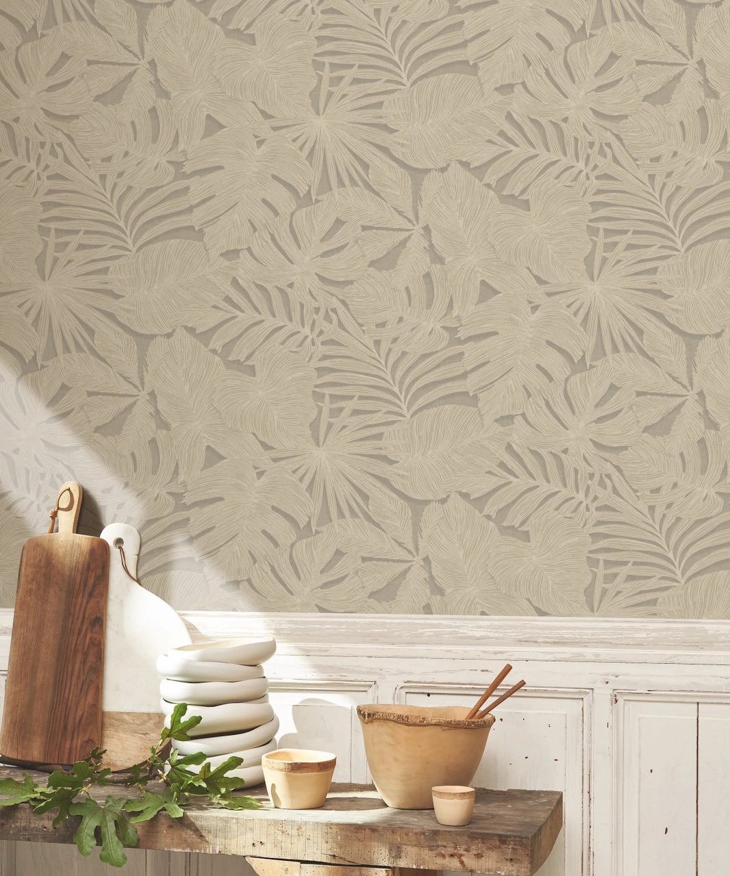 Vinyl dekor tapéta nagy pálmaleveles mintával mustársárga színben