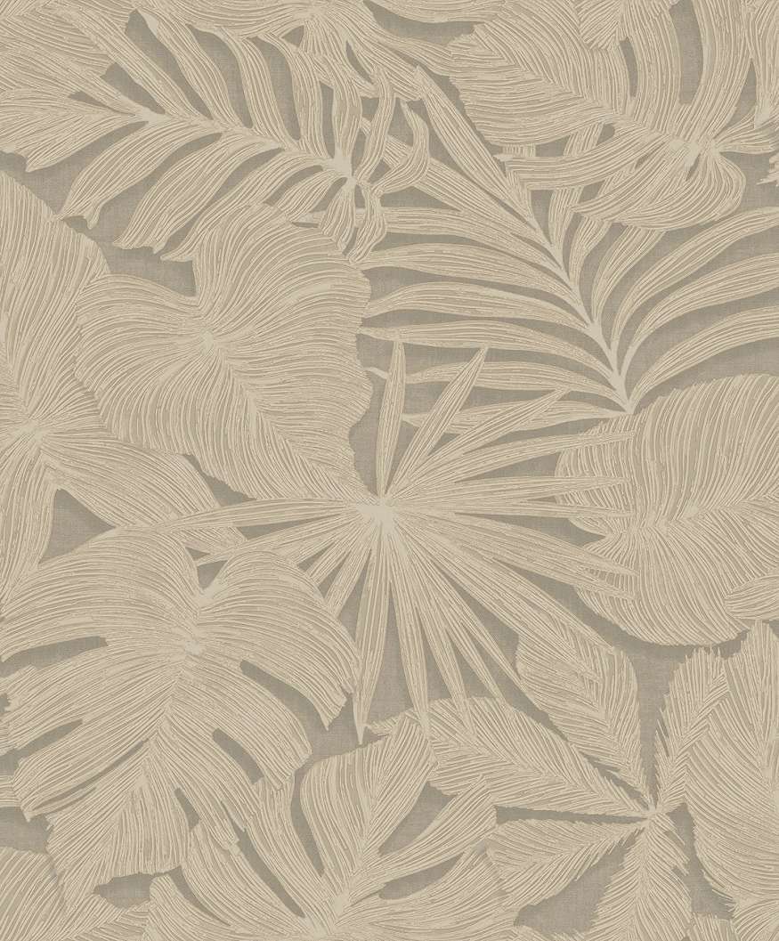 Vinyl dekor tapéta nagy pálmaleveles mintával sötét beige színben