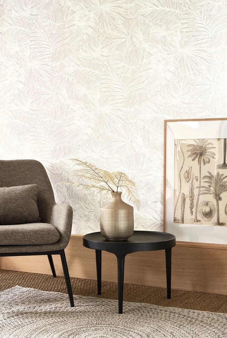 Vinyl dekor tapéta nagy pálmaleveles mintával szürke színben