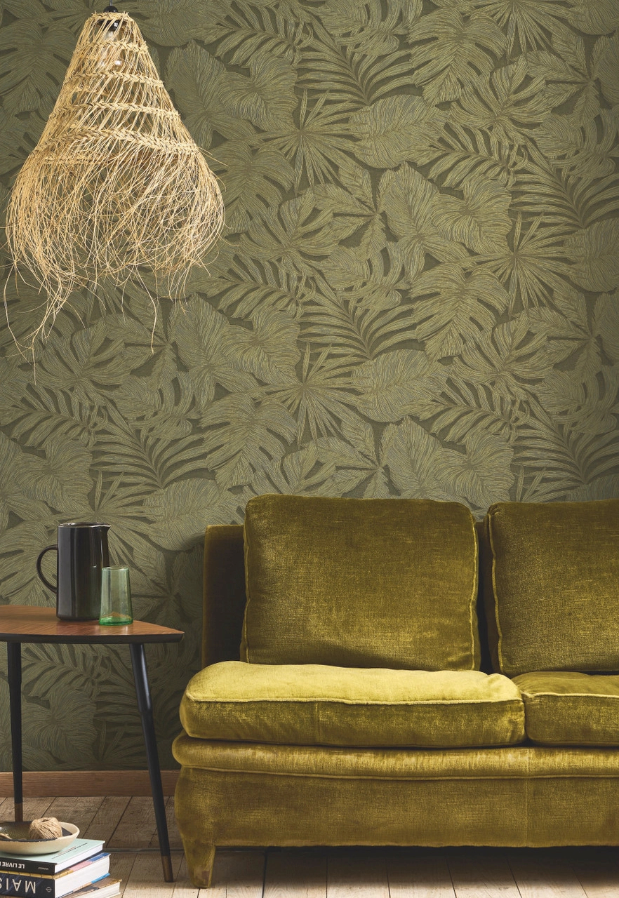 Vinyl dekor tapéta nagy pálmaleveles mintával zöld színben
