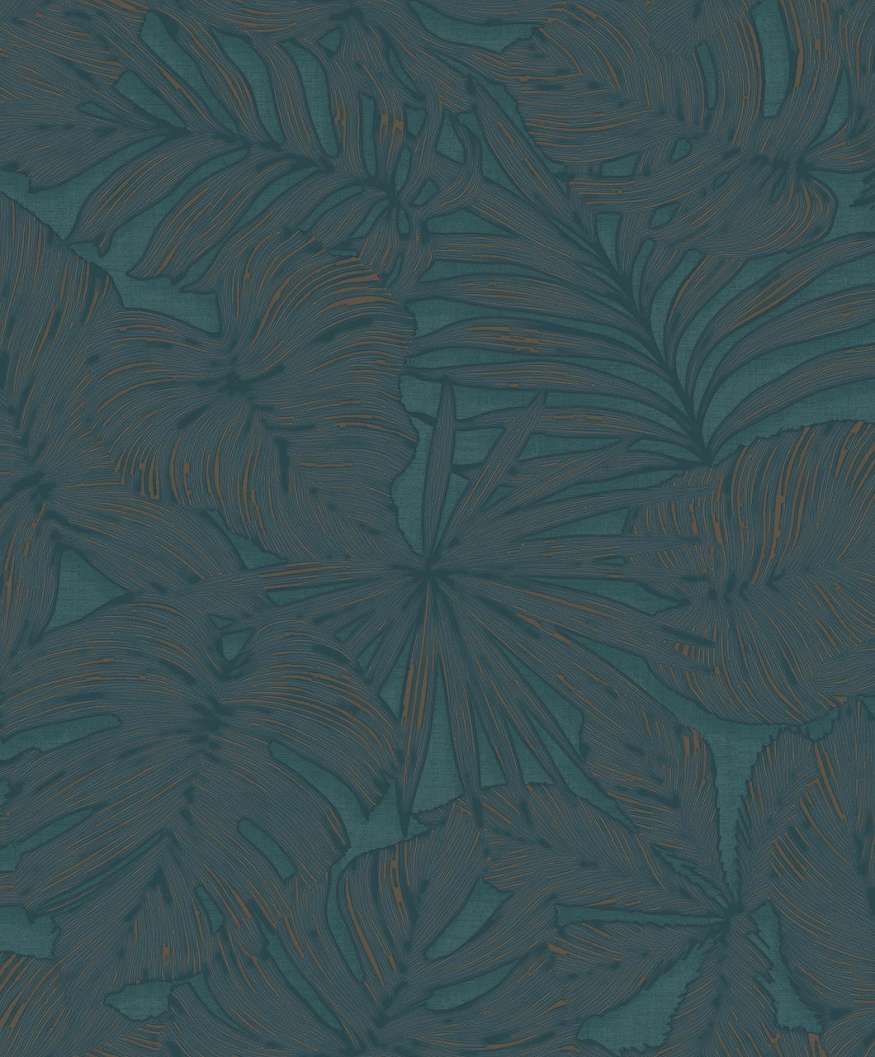 Vinyl dekor tapéta nagy pálmaleveles mintával zöldeskék színben