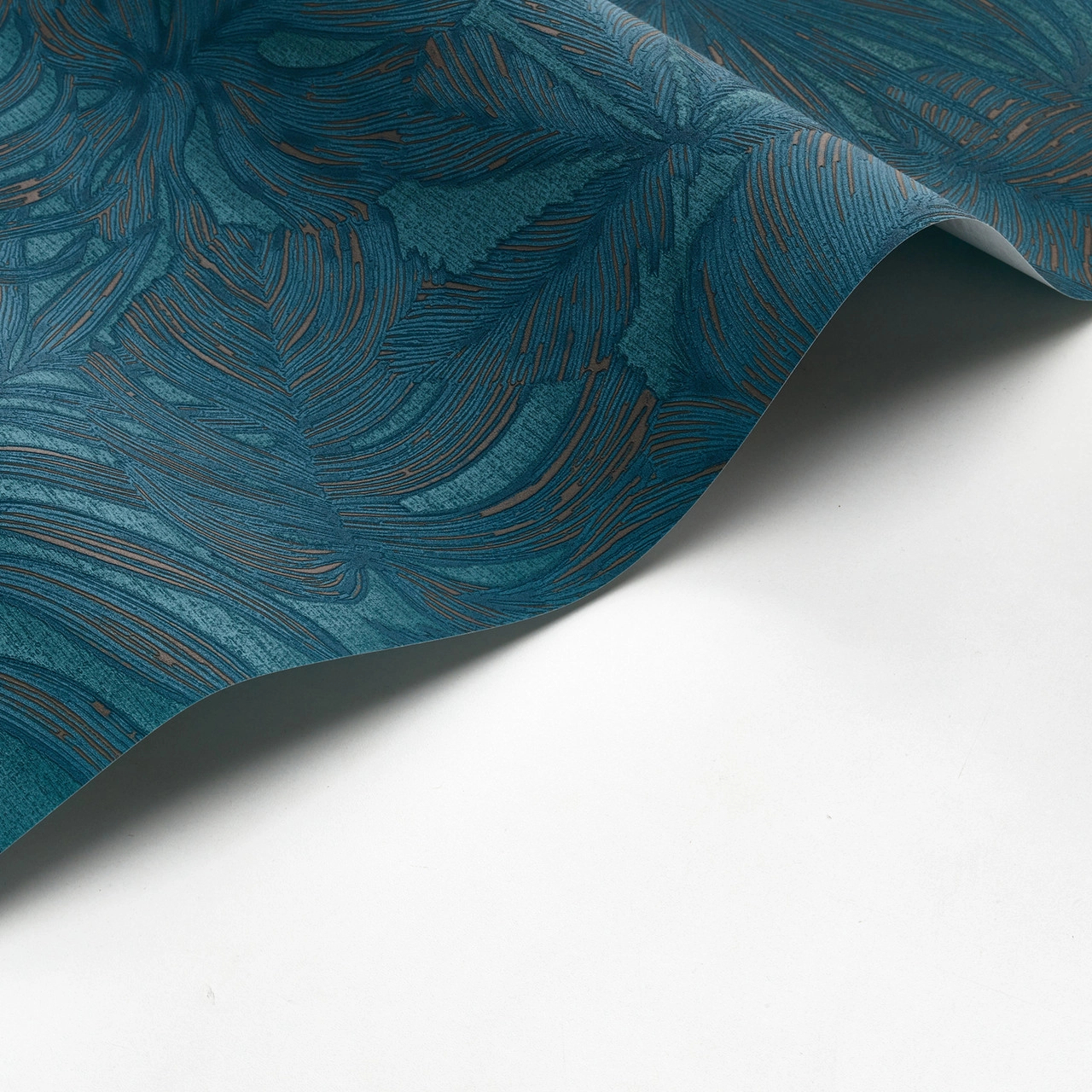 Vinyl dekor tapéta nagy pálmaleveles mintával zöldeskék színben