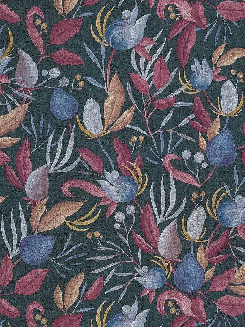 Vinyl dekor tapéta olajzöld és bordó színű virág mintával