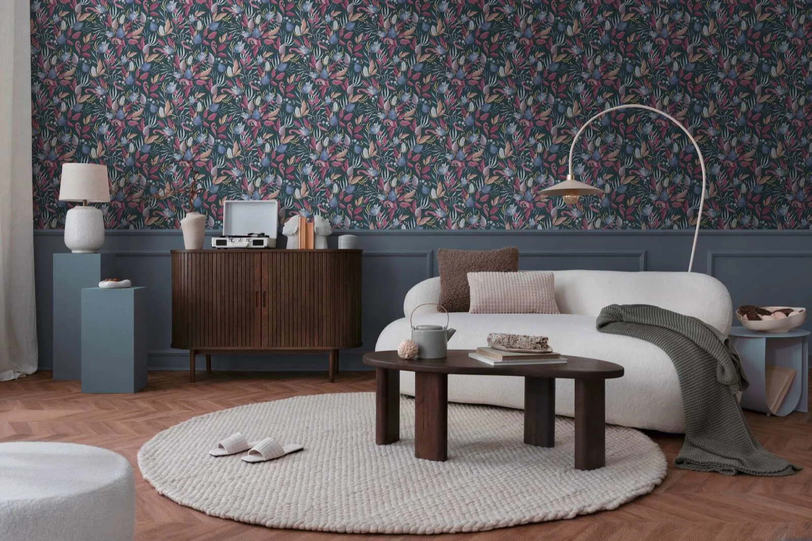 Vinyl dekor tapéta olajzöld és bordó színű virág mintával