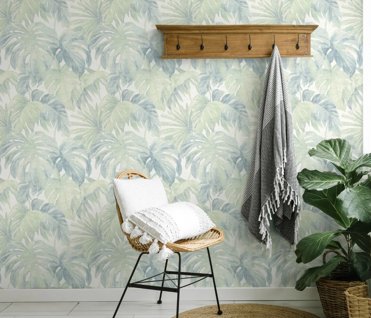 Vinyl dekor tapéta pálmalevél mintával zöld kék színekkel
