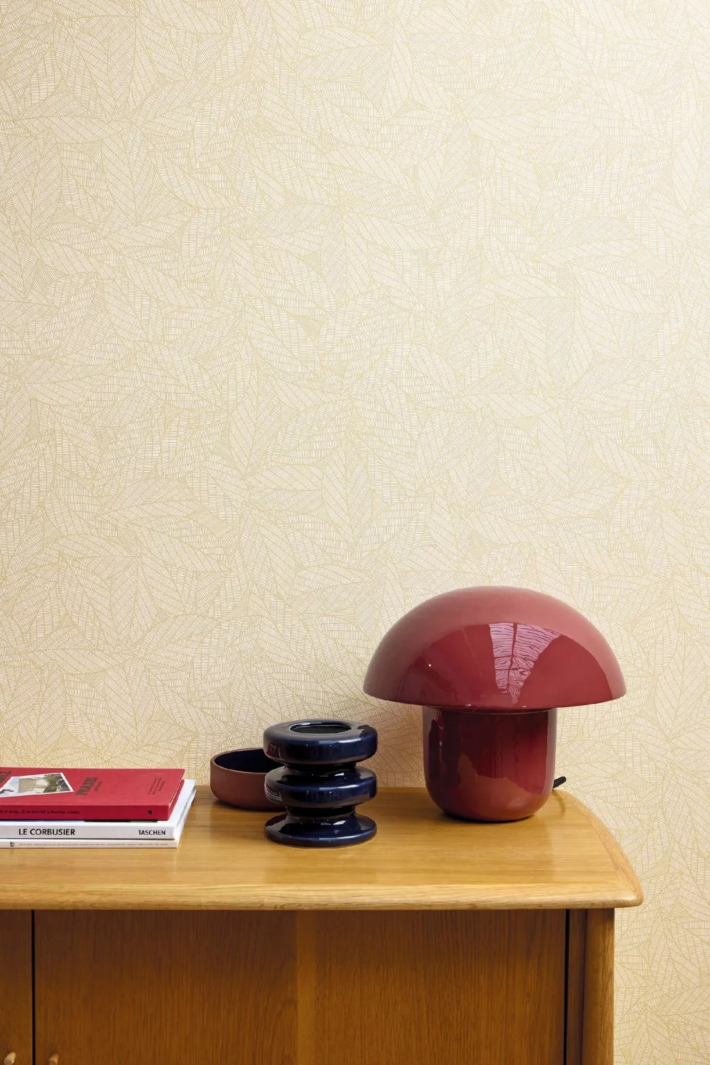 Vinyl dekor tapéta rajzolt levél mintával beige színnel