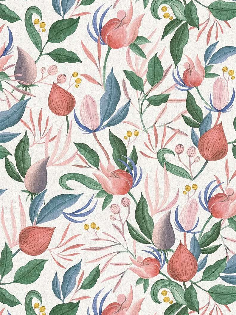 Vinyl dekor tapéta rózaszín és kék színű virág mintával