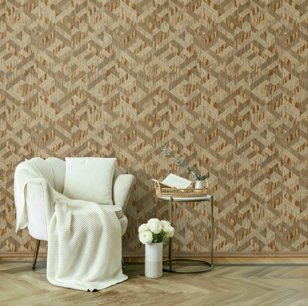 Vinyl dekor tapéta sárgásbarna fahatású geometria mintával