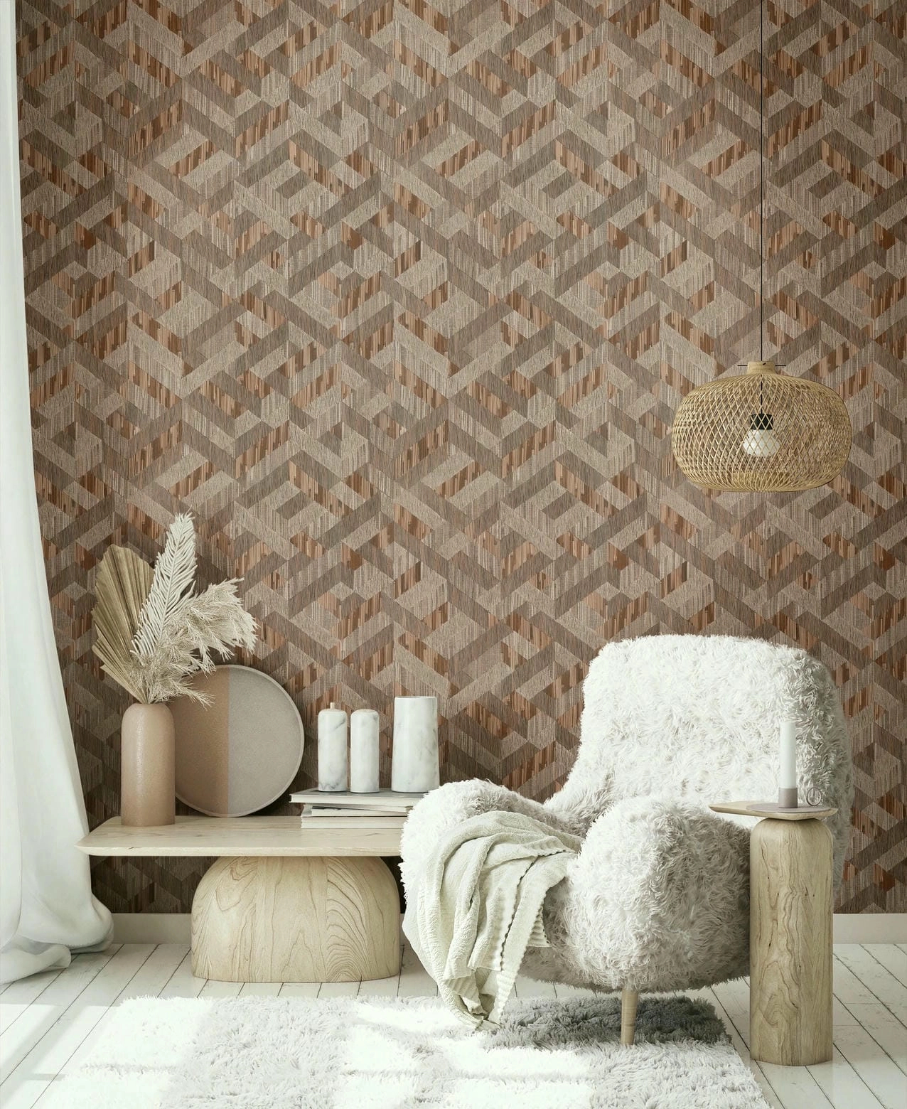 Vinyl dekor tapéta sötétbarna fahatású geometria mintával