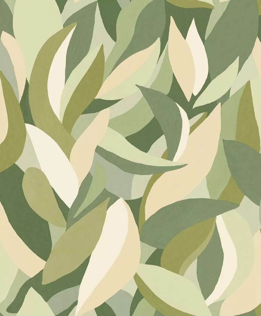 Vinyl dekor tapéta stilizált levél mintával zöld színnel