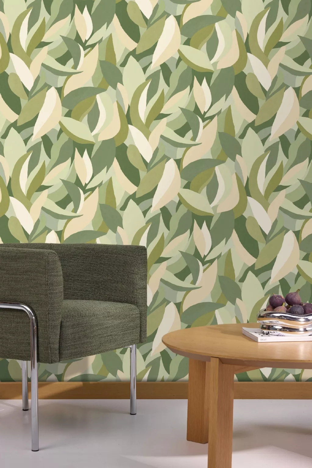 Vinyl dekor tapéta stilizált levél mintával zöld színnel