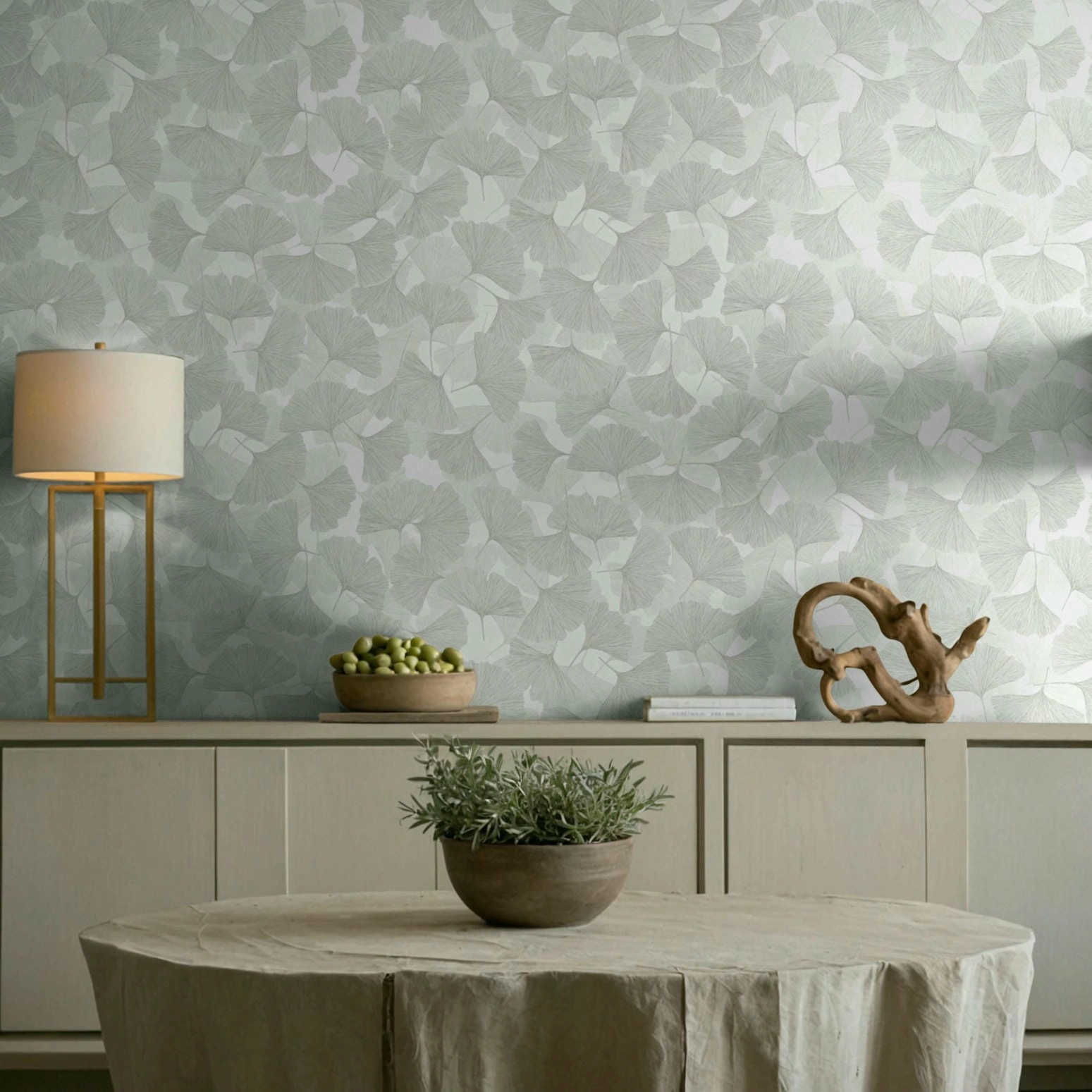 Vinyl dekor tapéta szürke ginkgo falevél mintával