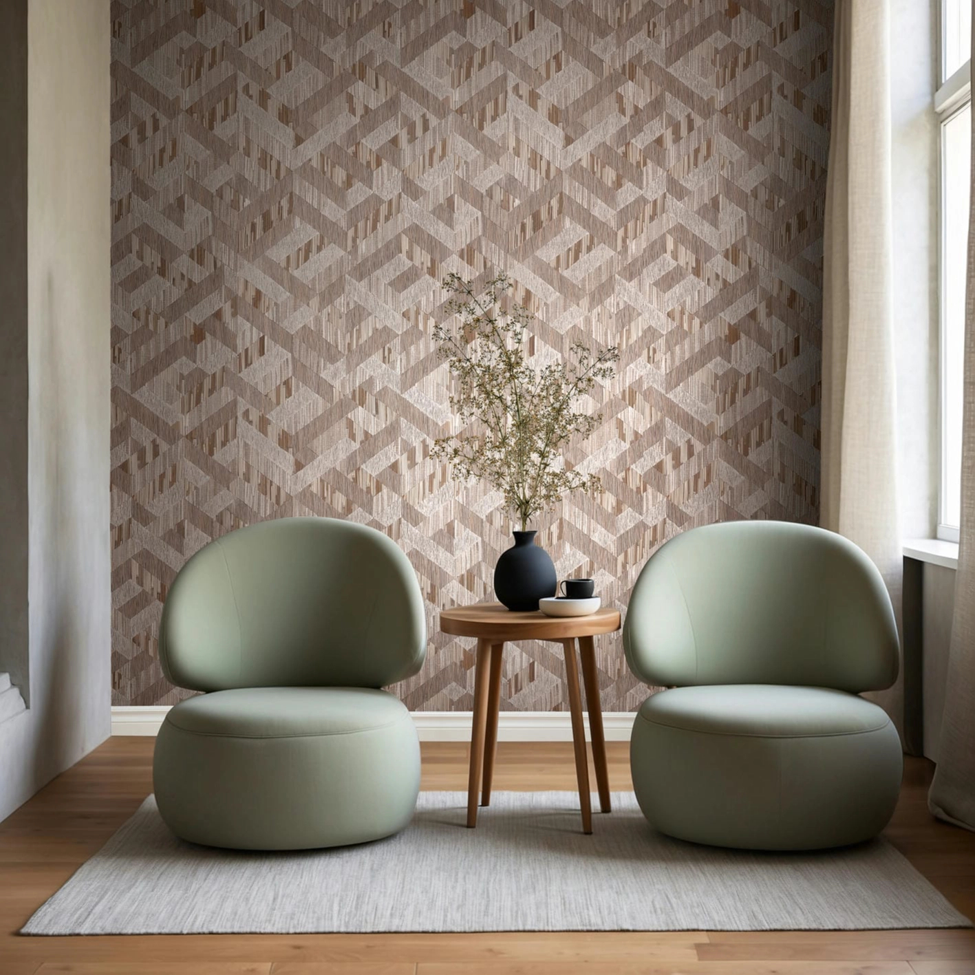 Vinyl dekor tapéta szürkésbarna fahatású geometria mintával