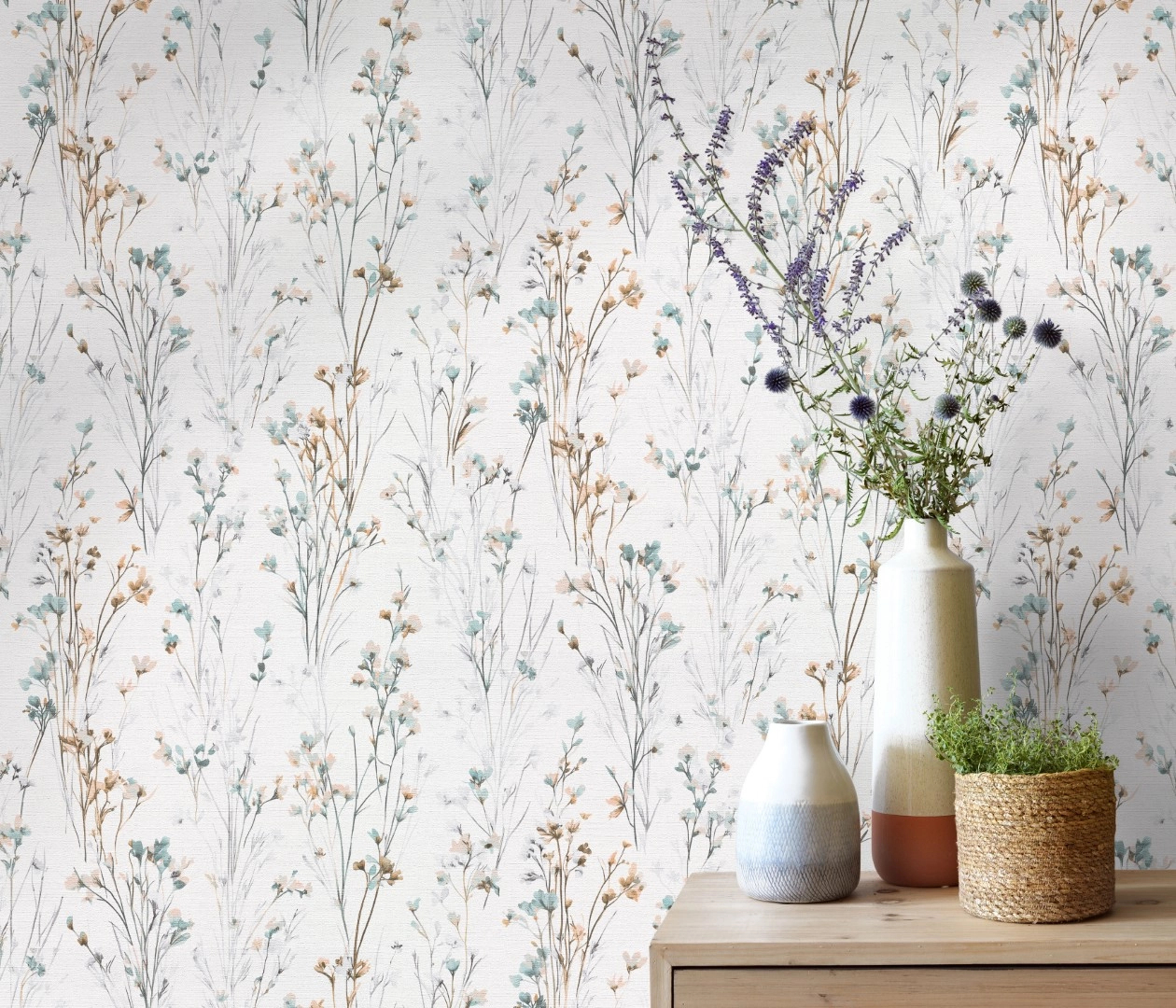 Vinyl dekor tapéta türkiz akvarell mezei virág mintával