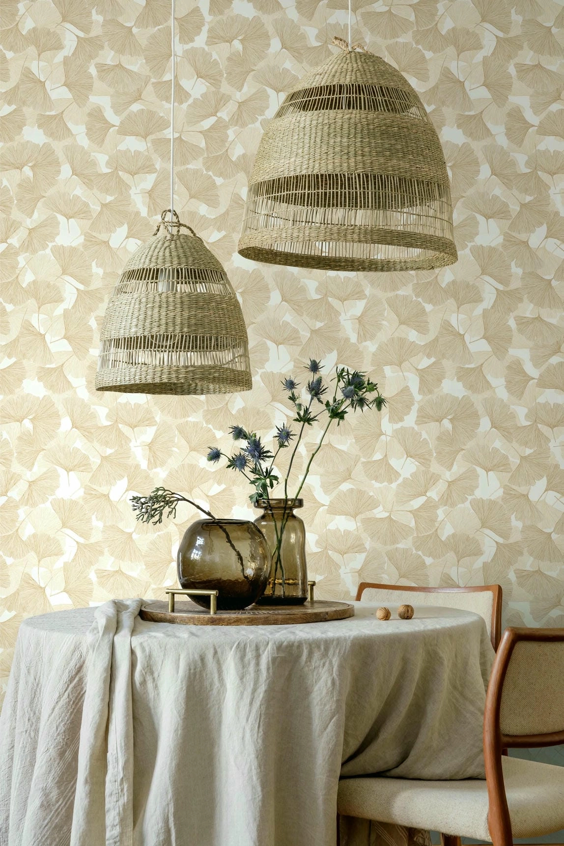 Vinyl dekor tapéta világosbarna ginkgo falevél mintával