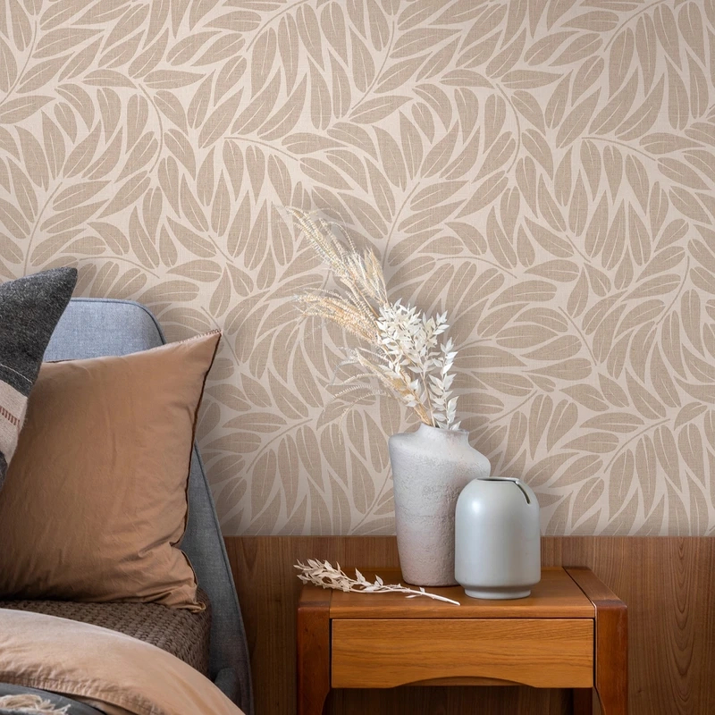Vinyl dekor tapéta világosbarna levél mintával