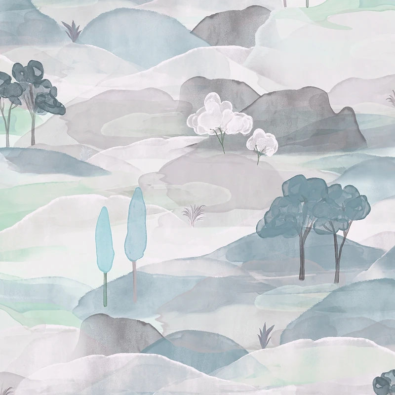 Vinyl dekor tapéta zöld és kék akvarell tájkép mintával